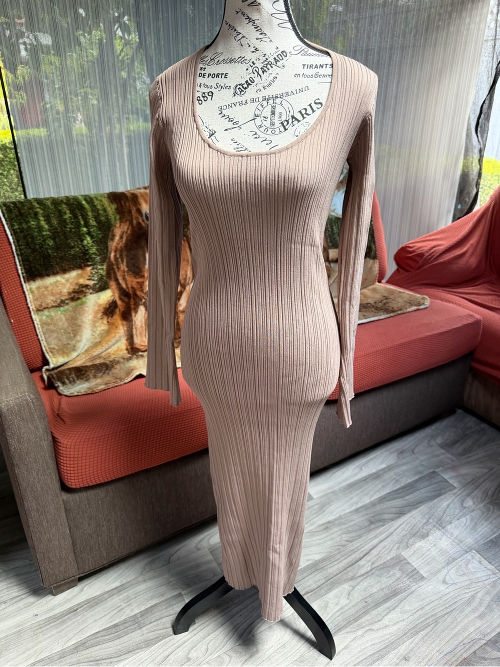 WAYF Ribbed Long Sleeve Bodycon Dress
